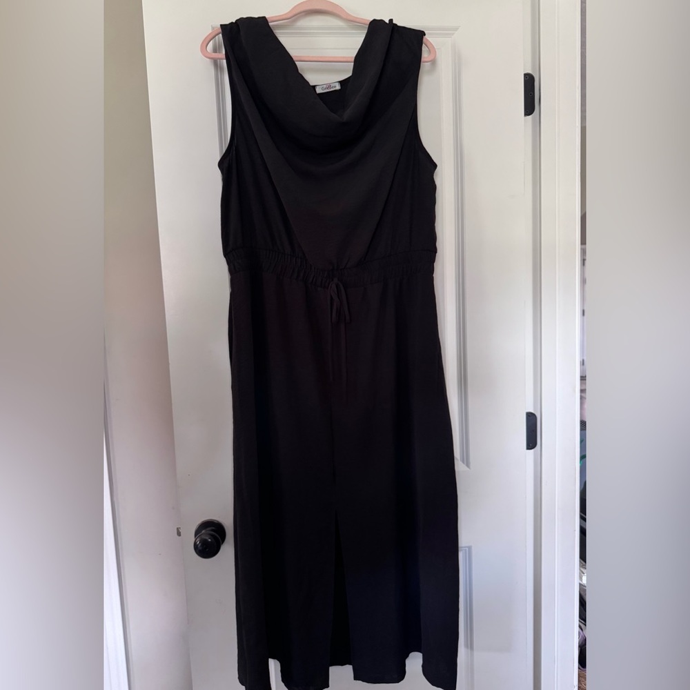 Black Sleeveless Drawstring Waist Maxi Dress